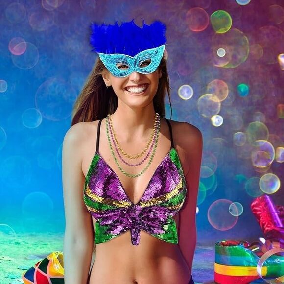 Halloween Feather Mask Costume Accessory Mardi Gras Dress Up Party bundle - Picture 5 of 9